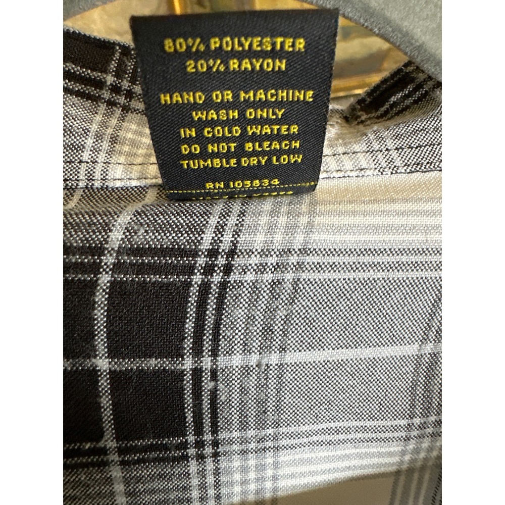 Lowrider Mens X Large Plaid Button Up Short Sleeve Shirt Black White Gr - Picture 5 of 5